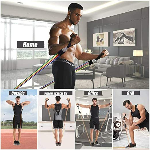 Resistance Bands Set (11pcs), Exercise Bands with Door Anchor, Handles, Waterproof Carry Bag, Legs Ankle Straps for Resistance Training, Physical Therapy, Home Workouts